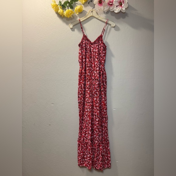 B.O.G. Collective Pants - Red Floral Spaghetti-Strap Jumpsuit
